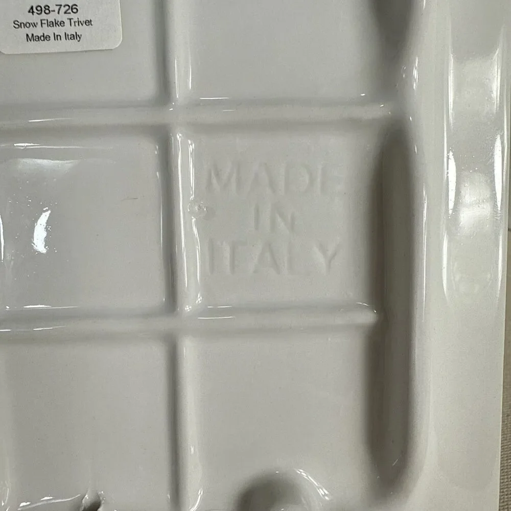 Crate & Barrel Set Of 2 Ceramic Snowflake Trivet Made in Italy Ceramica Stefani